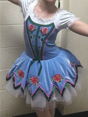 Revolution Blue Floral Ballet Costume with Green and Pink Accents